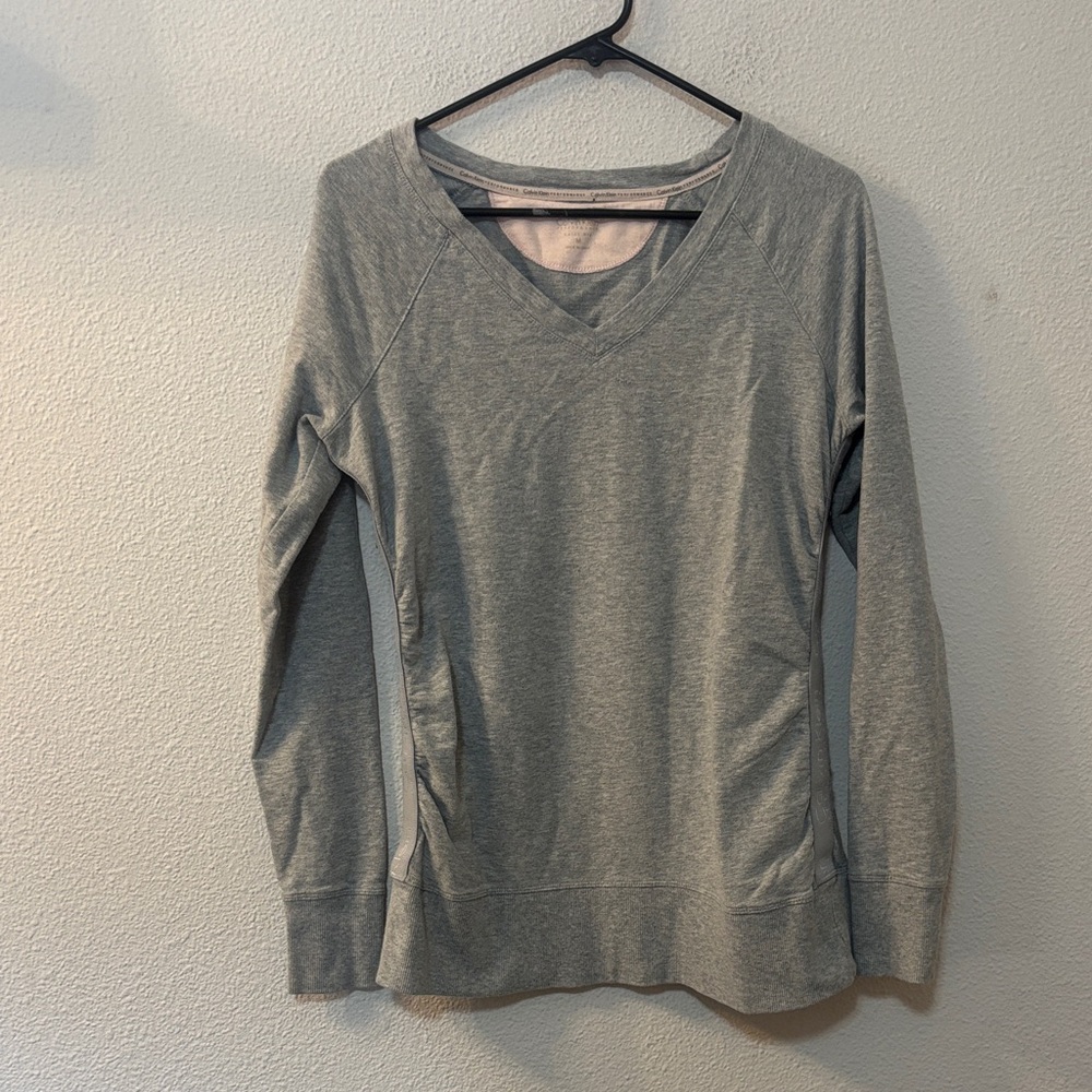 Calvin Klein Gray Long Sleeve V-Neck Top